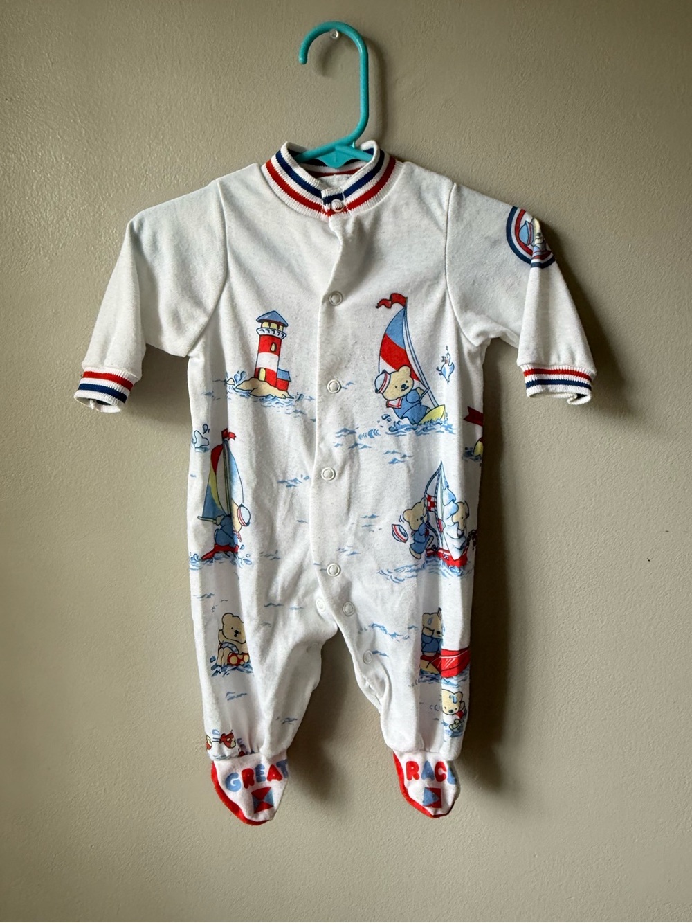 Vintage Carter’s Baby Sailor Teddy Bear Footed Onesie Romper 0–11 lbs